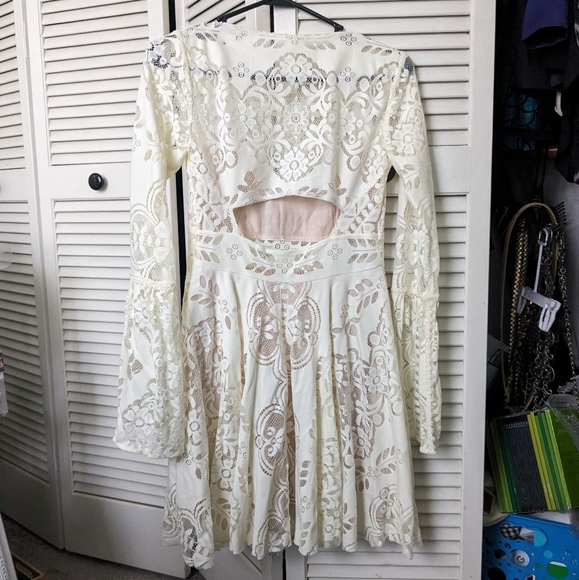 Free People cream lace boho/hippie skater dress size 2 - Picture 3 of 6